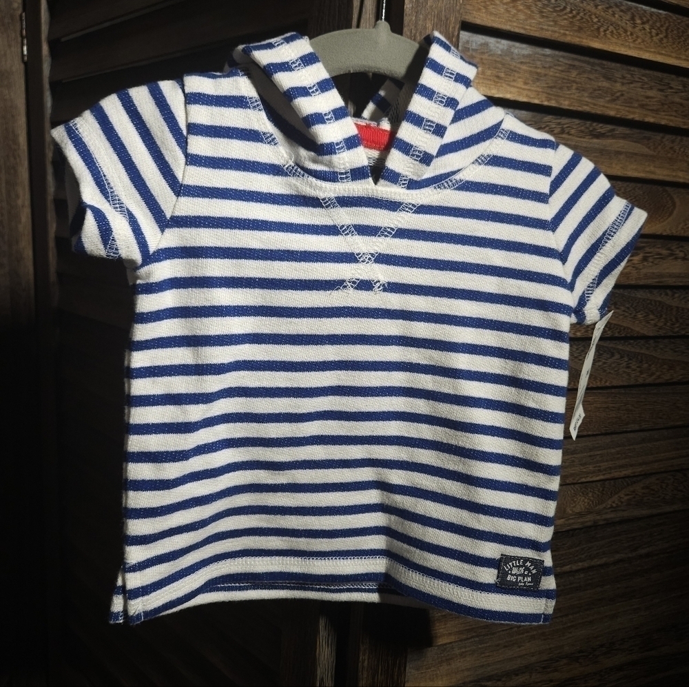 NWT 3mo Baby Bgosh Striped Short Sleeve Pull Over with Hood